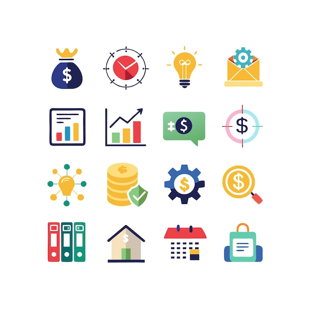 Colección de iconos de negocios y finanzas Ilustración vectorial para documentos, sitios web y aplicaciones