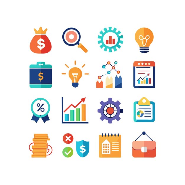 Colección de iconos de negocios y finanzas Ilustración vectorial para documentos, sitios web y aplicaciones