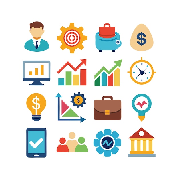 Colección de iconos de negocios y finanzas Ilustración vectorial para documentos, sitios web y aplicaciones