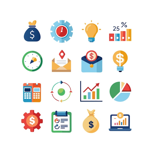 Colección de iconos de negocios y finanzas Ilustración vectorial para documentos, sitios web y aplicaciones