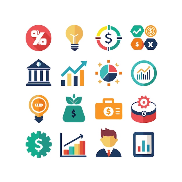 Colección de iconos de negocios y finanzas Ilustración vectorial para documentos, sitios web y aplicaciones