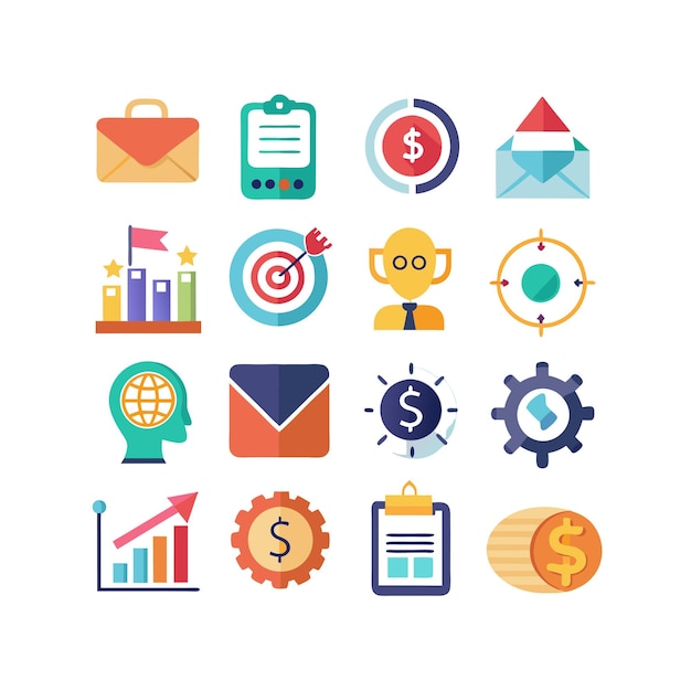 Colección de iconos de negocios y finanzas Ilustración vectorial para documentos, sitios web y aplicaciones