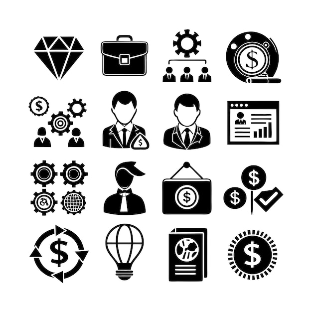 Colección de iconos de negocios y finanzas Ilustración vectorial para documentos, sitios web y aplicaciones
