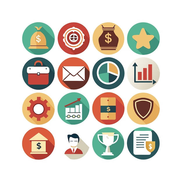 Colección de iconos de negocios y finanzas Ilustración vectorial para documentos, sitios web y aplicaciones