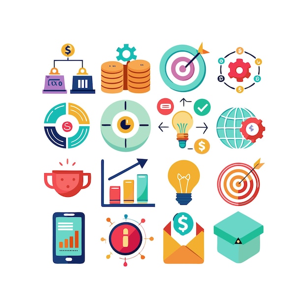 Colección de iconos de negocios y finanzas Ilustración vectorial para documentos, sitios web y aplicaciones
