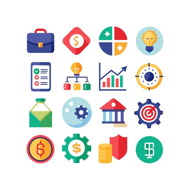 Colección de iconos de negocios y finanzas Ilustración vectorial para documentos, sitios web y aplicaciones