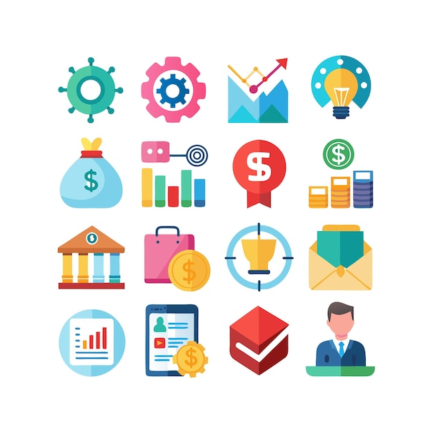 Colección de iconos de negocios y finanzas Ilustración vectorial para documentos, sitios web y aplicaciones