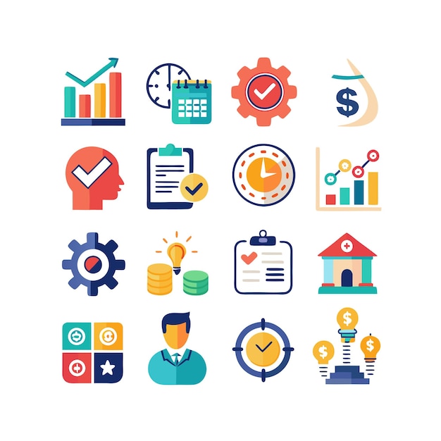 Colección de iconos de negocios y finanzas Ilustración vectorial para documentos, sitios web y aplicaciones