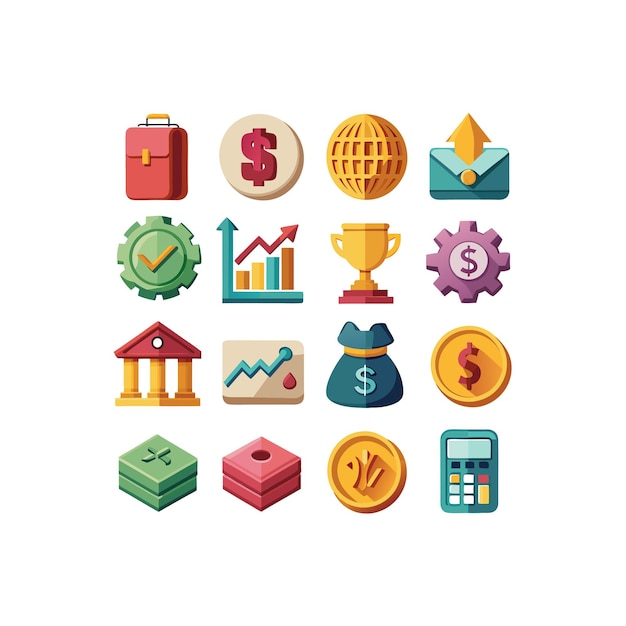 Colección de iconos de negocios y finanzas Ilustración vectorial para documentos, sitios web y aplicaciones