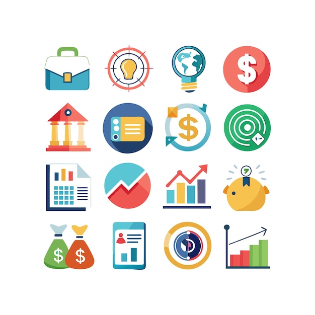Colección de iconos de negocios y finanzas Ilustración vectorial para documentos, sitios web y aplicaciones