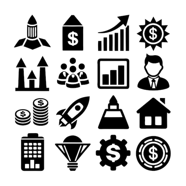 Colección de iconos de negocios y finanzas Ilustración vectorial para documentos, sitios web y aplicaciones
