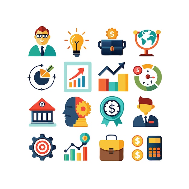 Colección de iconos de negocios y finanzas Ilustración vectorial para documentos, sitios web y aplicaciones