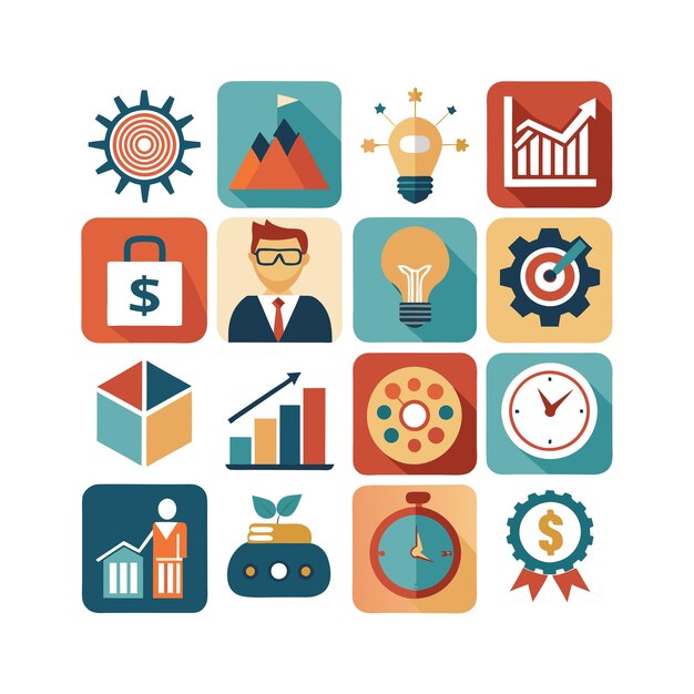 Colección de iconos de negocios y finanzas Ilustración vectorial para documentos, sitios web y aplicaciones