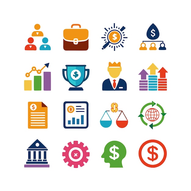 Colección de iconos de negocios y finanzas Ilustración vectorial para documentos, sitios web y aplicaciones