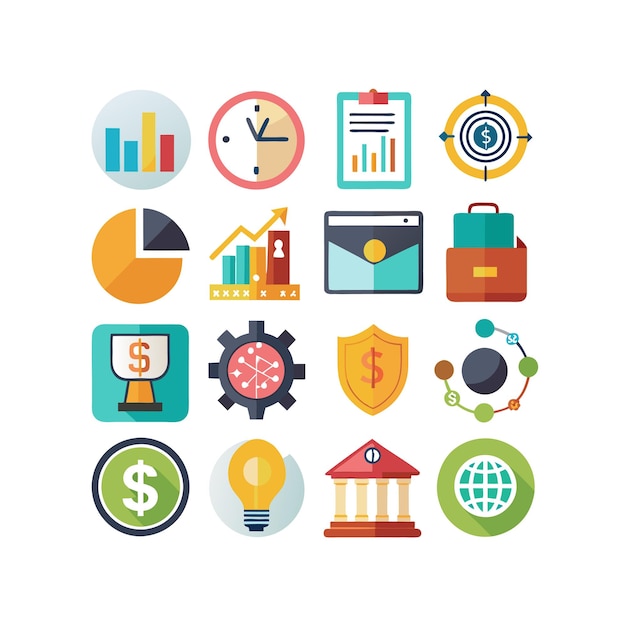 Colección de iconos de negocios y finanzas Ilustración vectorial para documentos, sitios web y aplicaciones
