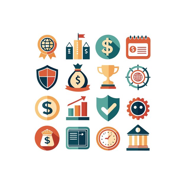 Colección de iconos de negocios y finanzas Ilustración vectorial para documentos, sitios web y aplicaciones