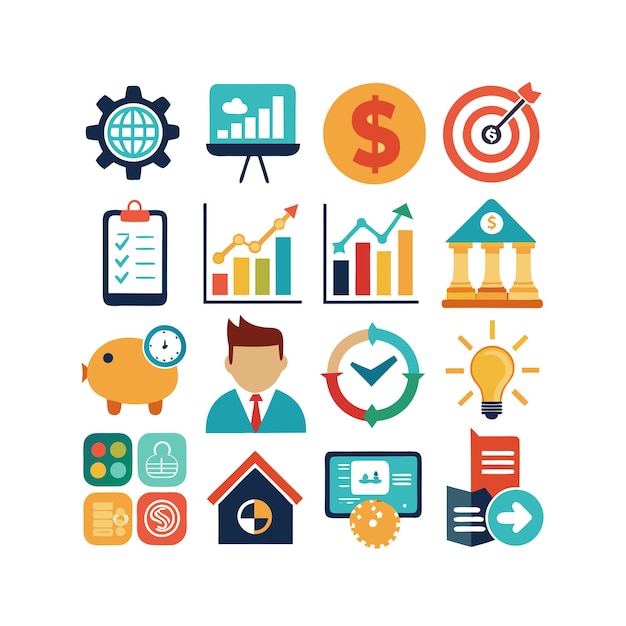 Colección de iconos de negocios y finanzas Ilustración vectorial para documentos, sitios web y aplicaciones