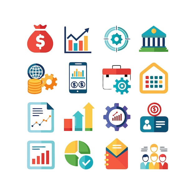 Colección de iconos de negocios y finanzas Ilustración vectorial para documentos, sitios web y aplicaciones