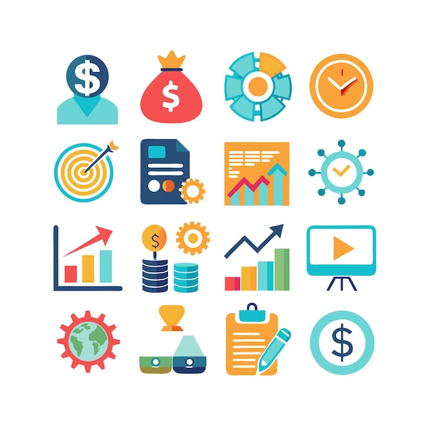 Colección de iconos de negocios y finanzas Ilustración vectorial para documentos, sitios web y aplicaciones