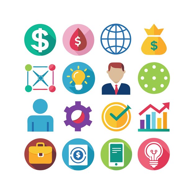 Colección de iconos de negocios y finanzas Ilustración vectorial para documentos, sitios web y aplicaciones