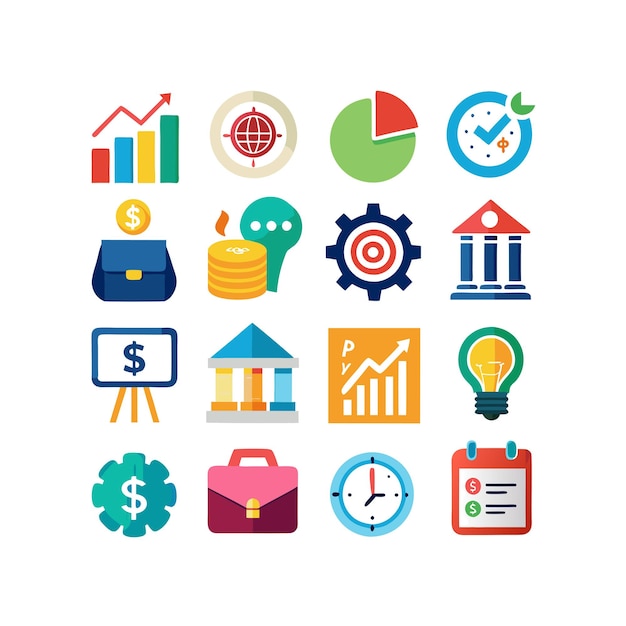 Colección de iconos de negocios y finanzas Ilustración vectorial para documentos, sitios web y aplicaciones