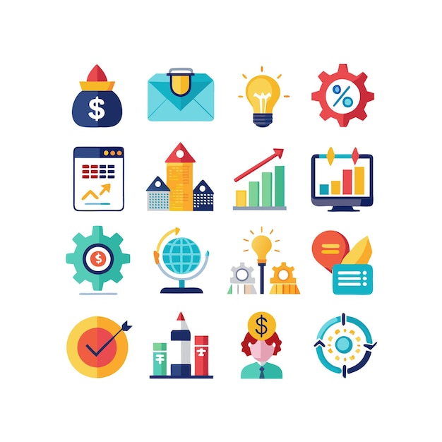 Colección de iconos de negocios y finanzas Ilustración vectorial para documentos, sitios web y aplicaciones