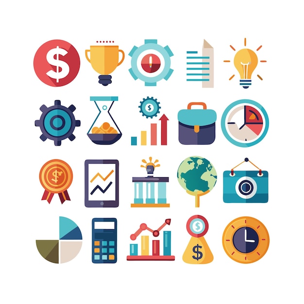 Colección de iconos de negocios y finanzas Ilustración vectorial para documentos, sitios web y aplicaciones