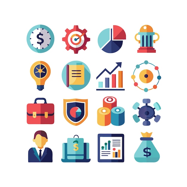 Colección de iconos de negocios y finanzas Ilustración vectorial para documentos, sitios web y aplicaciones