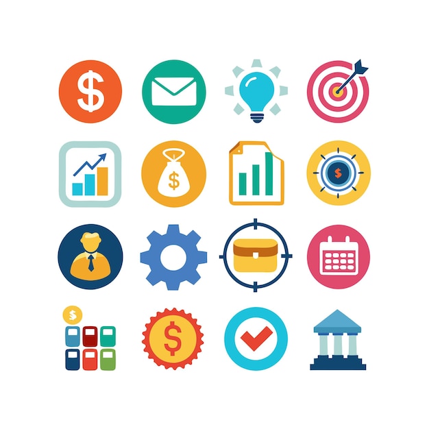 Colección de iconos de negocios y finanzas Ilustración vectorial para documentos, sitios web y aplicaciones