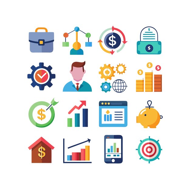 Colección de iconos de negocios y finanzas Ilustración vectorial para documentos, sitios web y aplicaciones