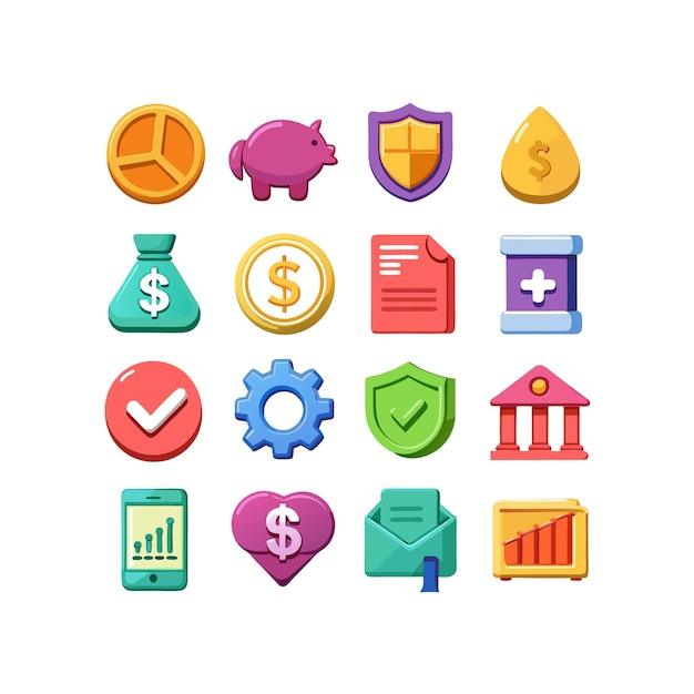 Colección de iconos de negocios y finanzas Ilustración vectorial para documentos, sitios web y aplicaciones