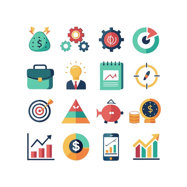 Colección de iconos de negocios y finanzas Ilustración vectorial para documentos, sitios web y aplicaciones