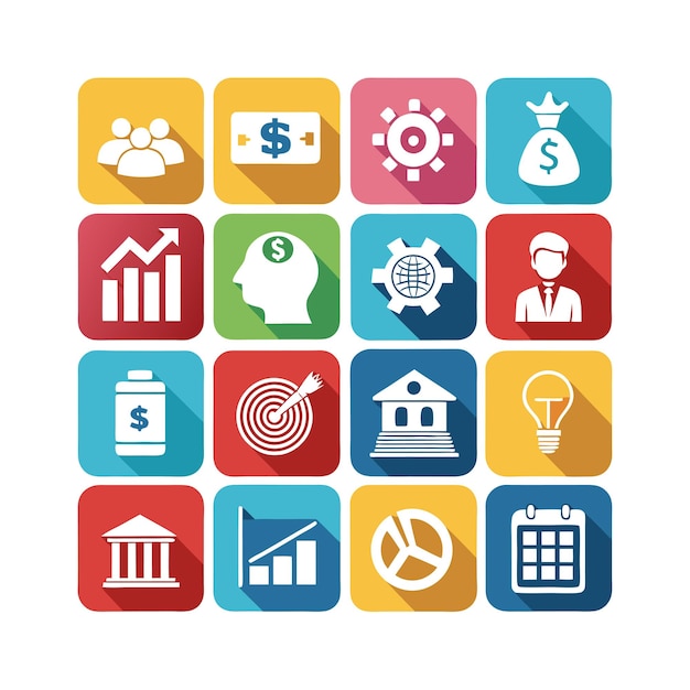 Colección de iconos de negocios y finanzas Ilustración vectorial para documentos, sitios web y aplicaciones