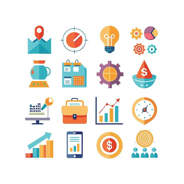Colección de iconos de negocios y finanzas Ilustración vectorial para documentos, sitios web y aplicaciones