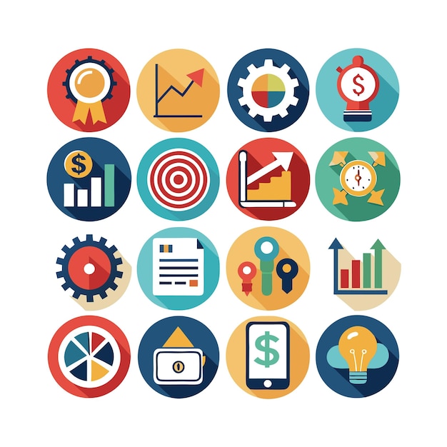 Colección de iconos de negocios y finanzas Ilustración vectorial para documentos, sitios web y aplicaciones