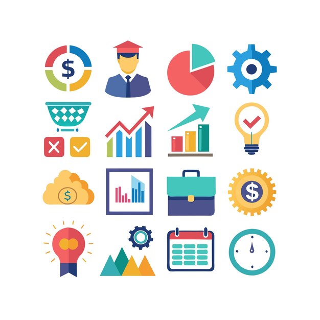 Colección de iconos de negocios y finanzas Ilustración vectorial para documentos, sitios web y aplicaciones