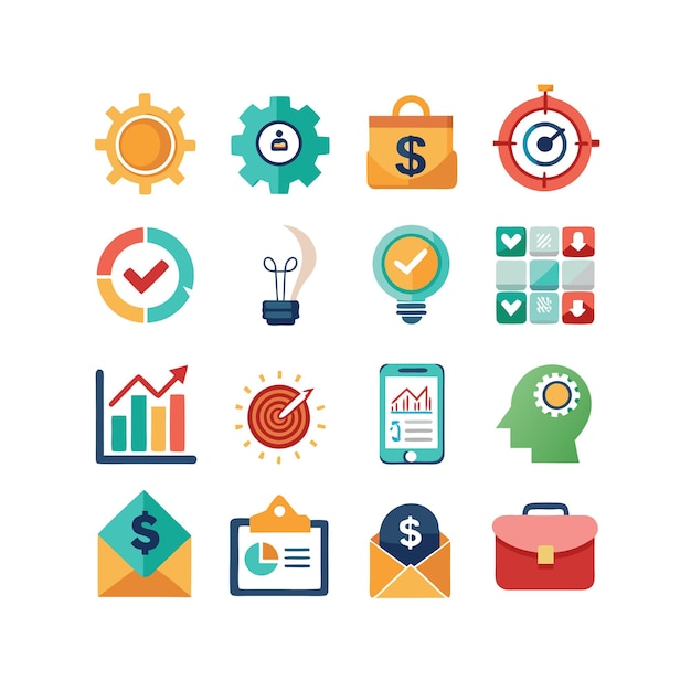 Colección de iconos de negocios y finanzas Ilustración vectorial para documentos, sitios web y aplicaciones
