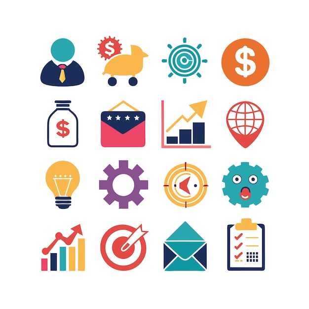 Colección de iconos de negocios y finanzas Ilustración vectorial para documentos, sitios web y aplicaciones