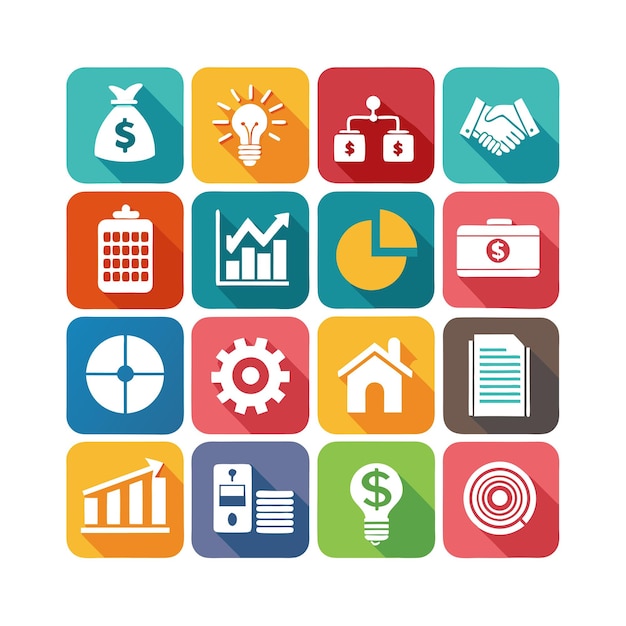 Colección de iconos de negocios y finanzas Ilustración vectorial para documentos, sitios web y aplicaciones
