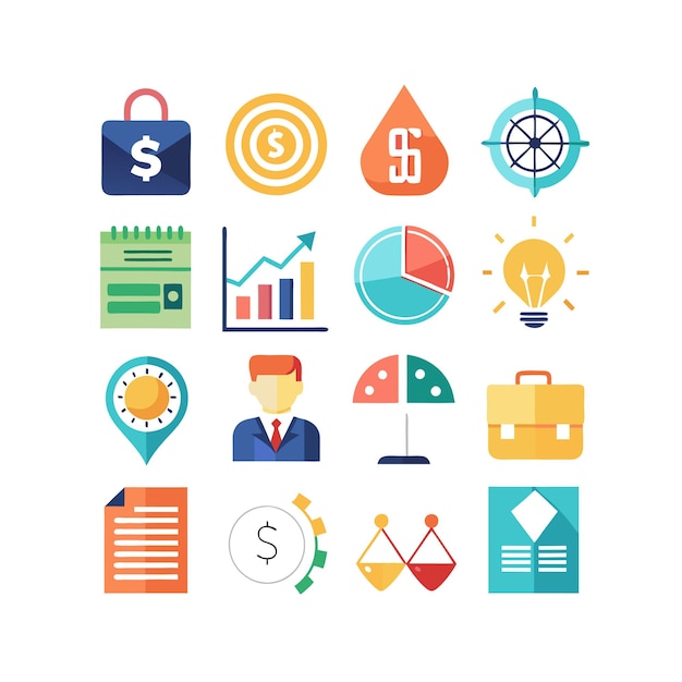Colección de iconos de negocios y finanzas Ilustración vectorial para documentos, sitios web y aplicaciones