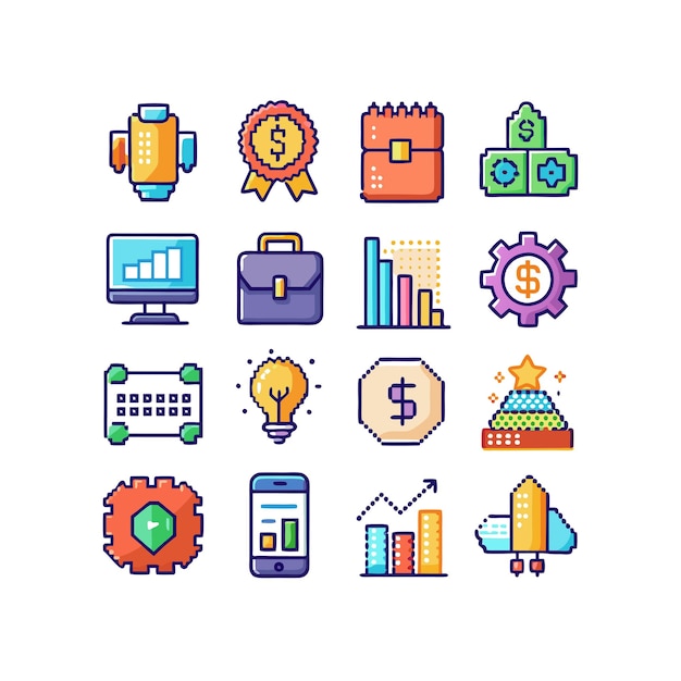Colección de iconos de negocios y finanzas Ilustración vectorial para documentos, sitios web y aplicaciones
