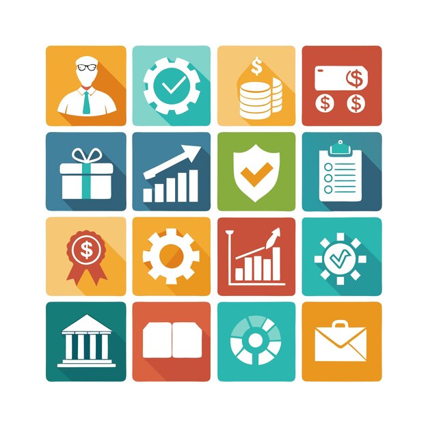 Colección de iconos de negocios y finanzas Ilustración vectorial para documentos, sitios web y aplicaciones