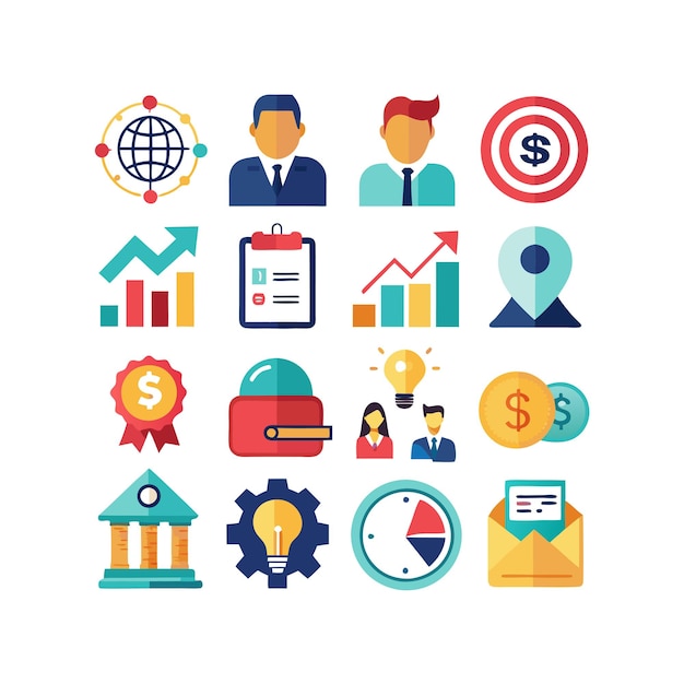 Colección de iconos de negocios y finanzas Ilustración vectorial para documentos, sitios web y aplicaciones