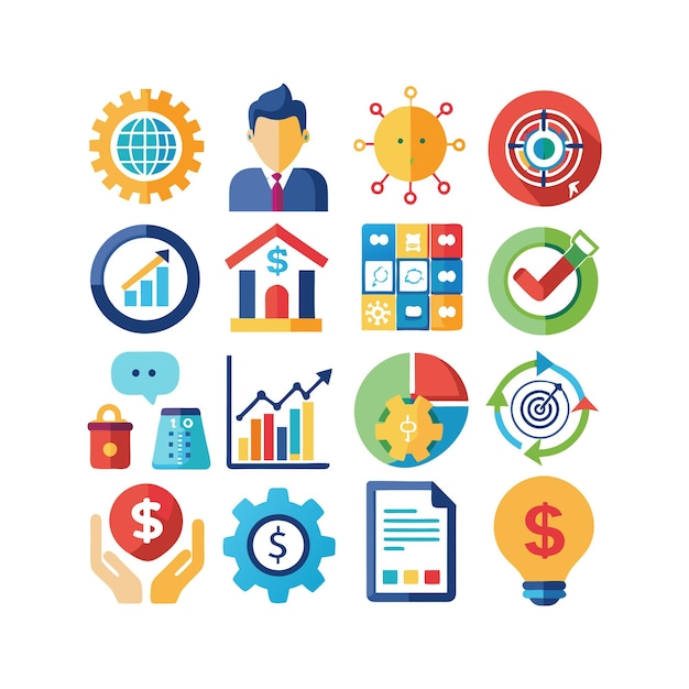 Colección de iconos de negocios y finanzas Ilustración vectorial para documentos, sitios web y aplicaciones
