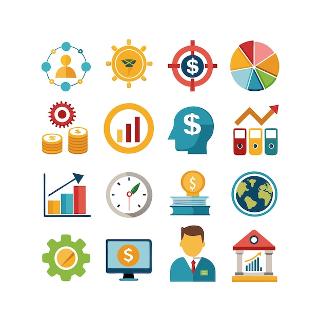 Colección de iconos de negocios y finanzas Ilustración vectorial para documentos, sitios web y aplicaciones