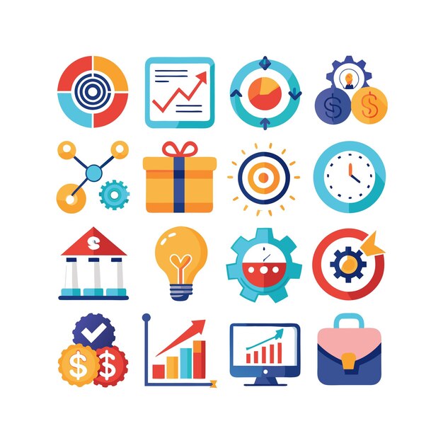 Colección de iconos de negocios y finanzas Ilustración vectorial para documentos, sitios web y aplicaciones