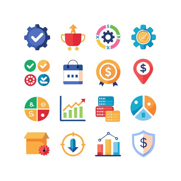 Colección de iconos de negocios y finanzas Ilustración vectorial para documentos, sitios web y aplicaciones