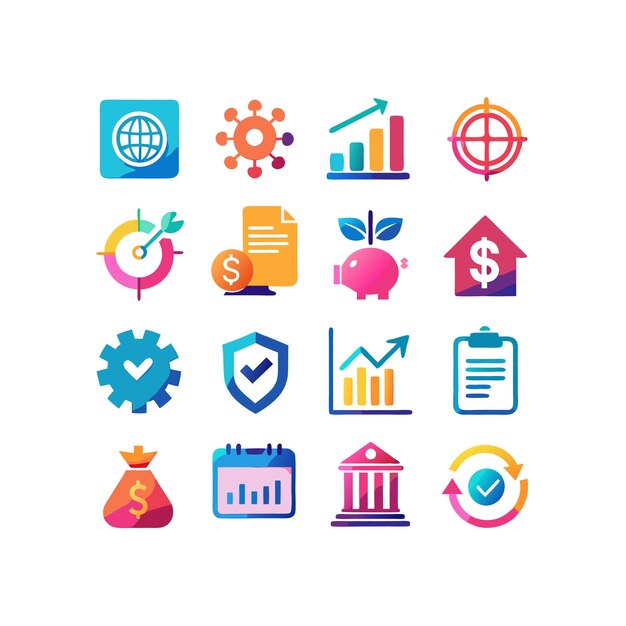Colección de iconos de negocios y finanzas Ilustración vectorial para documentos, sitios web y aplicaciones