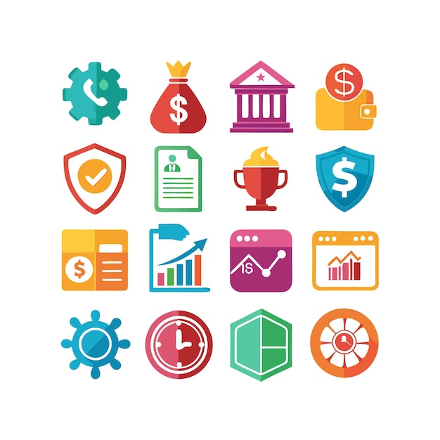 Colección de iconos de negocios y finanzas Ilustración vectorial para documentos, sitios web y aplicaciones