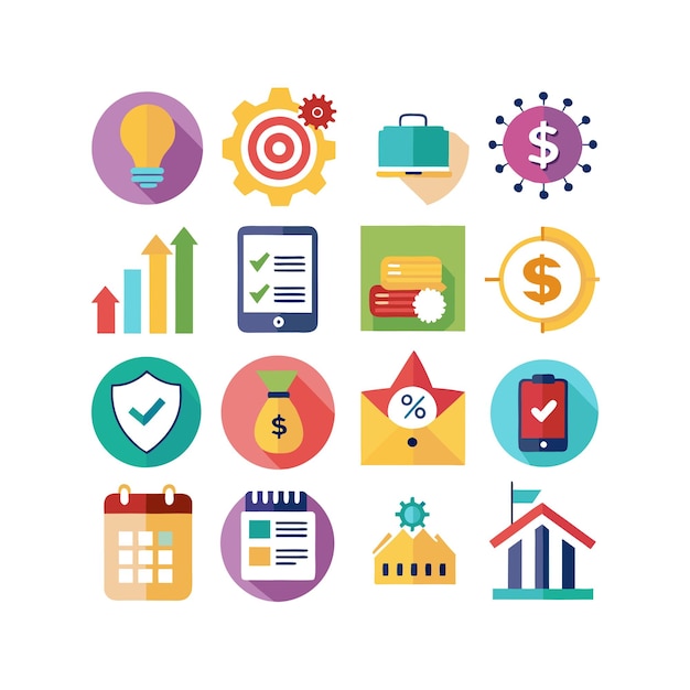 Colección de iconos de negocios y finanzas Ilustración vectorial para documentos, sitios web y aplicaciones